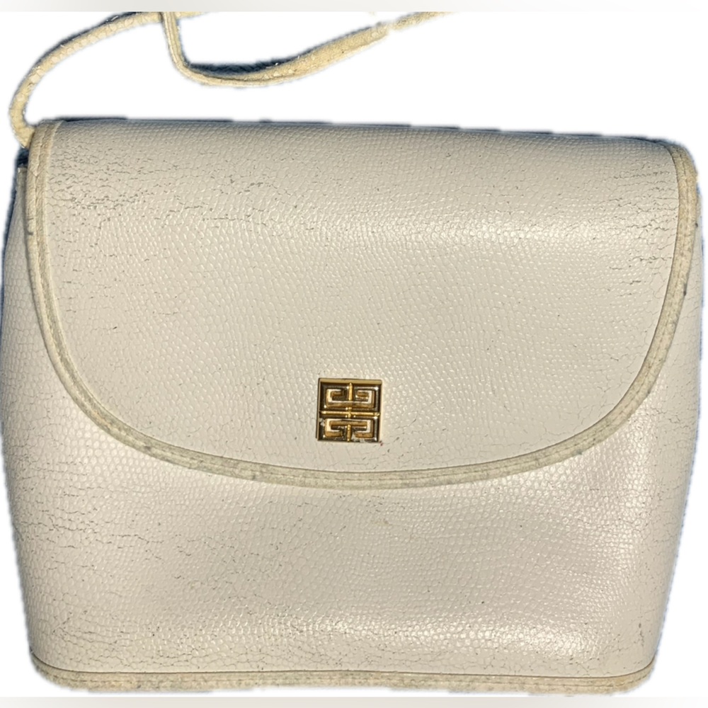 Givenchy Vintage Reptile Embossed Leather Flap Snap Crossbody 80s Retro Small